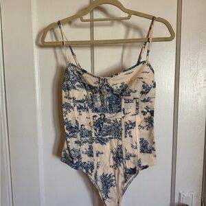 Cider Blue and Cream Patterned Bodysuit